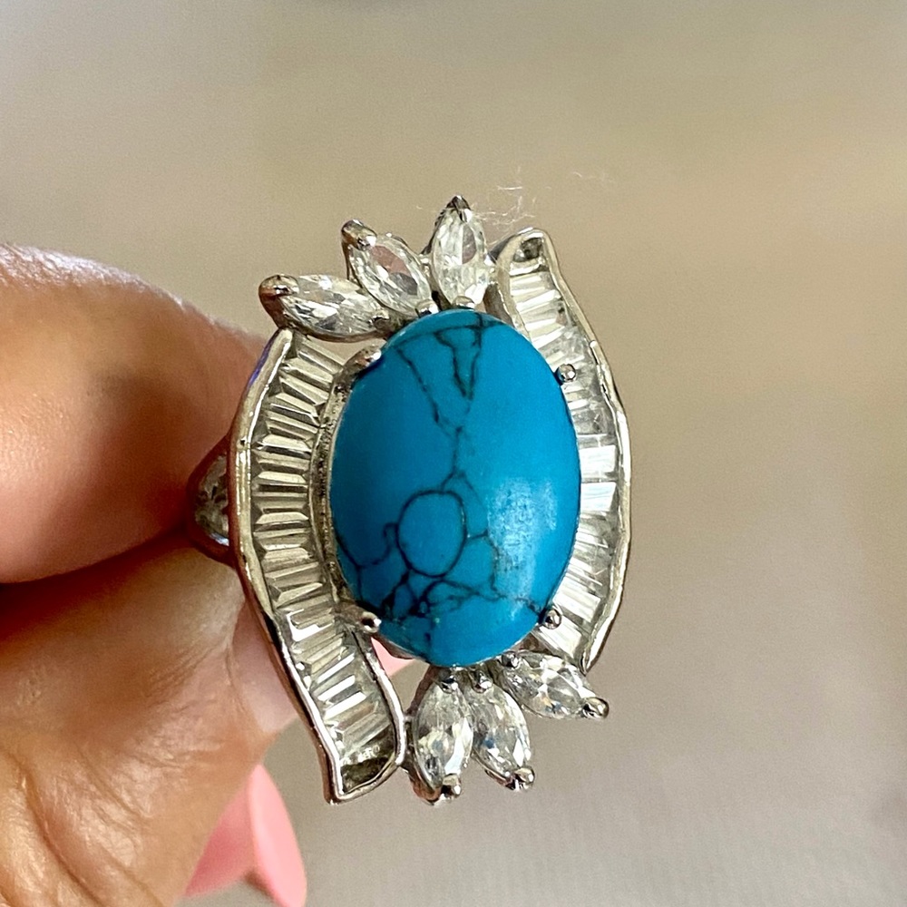 💥💥💥Turquoise & White Sapphires in 10K Gold Filled Ring